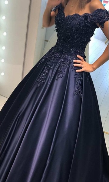 Navy lace ball store gown